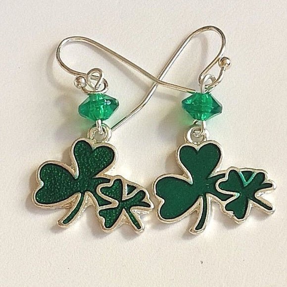 Irish Shamrock Hypoallergenic Earrings Celtic St Patricks Green Silver Plated - Picture 7 of 12